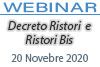 20/11/2020 Webinar Formativo: Decreto Ristori e Ristori Bis